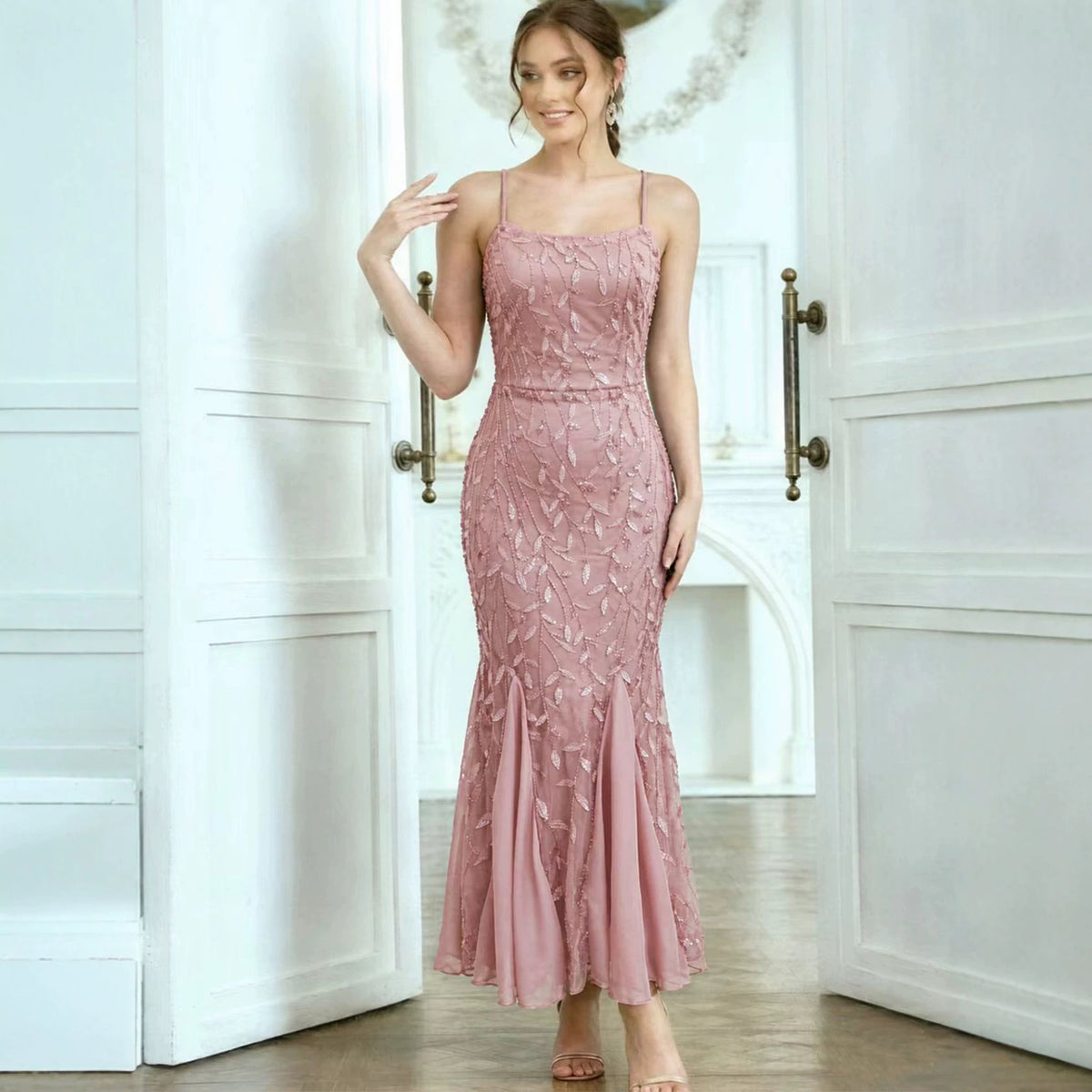 Women's Prom Evening Dress Chiffon Stitching Sequ Dress