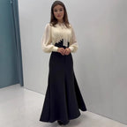 Long Elegant Graceful Patchwork Waist Slim Fit Dress
