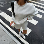 Autumn Winter Casual Loose Round Neck Kangaroo Pocket Set