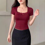 Women's Lace Bow Short-Sleeve T-Shirt