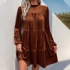 's Solid-Color Velvet Long-Sleeve Dress