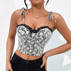 Print Sling Design Backless Cross Strap Short Vest Top
