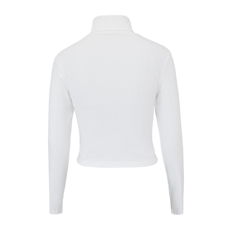 Women's Fashion Sexy Women Clothing Cropped Autumn Push-Up Tops Skinny Short Slimming High Collar Long Sleeve T-Shirt