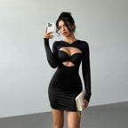 Women's Cutout Long-Sleeve Slim-Fit Party Dress