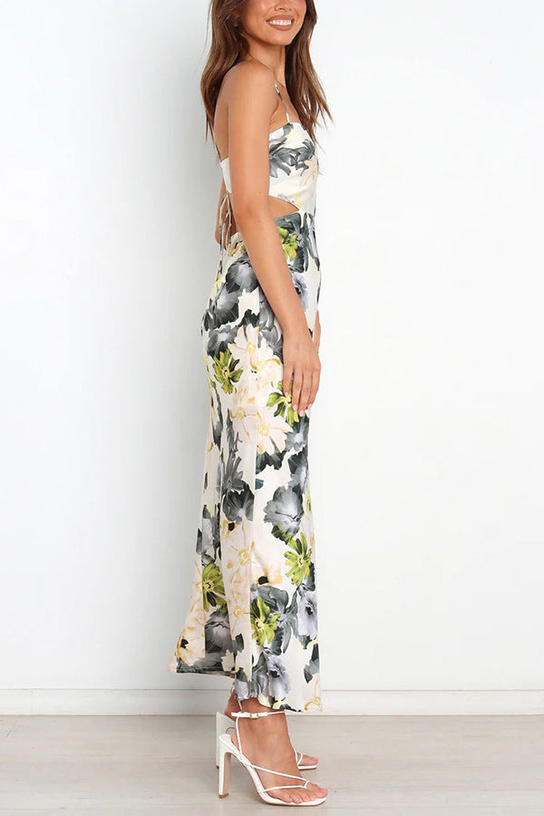 Lace Printing Satin Elegant Dress