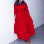 Women's Solid Color Large Swing Lace Up Dress