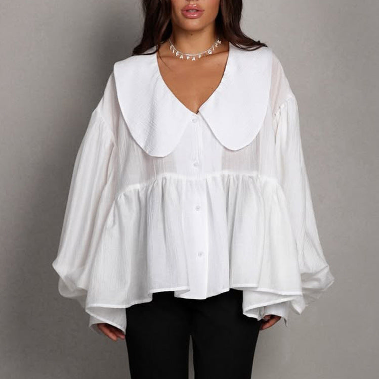 Women's French Puff-Sleeve White Shirt