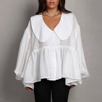 Women's French Puff-Sleeve White Shirt