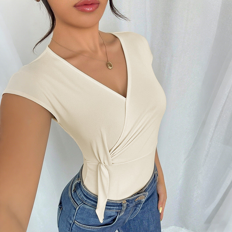 Women's V-Neck Tie-Waist Jumpsuit