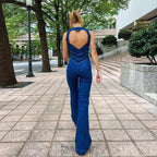 Summer Slim Fit Slim-Fit Fashionable Backless Retro High Waist Denim Jumpsuit