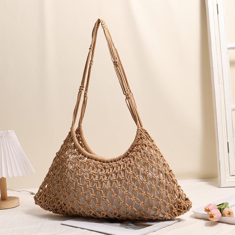 Shoulder Medium Cotton Thread Woven Bag Lazy Wind Hollow Out Cutout