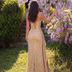 Women's Champagne Gold Sequin Strapless Maxi Dress