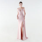 Corset Rhinestone Lace-Up Slit Maxi Dress