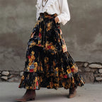 's Skirt Elegant Large Skirt Floral Retro High Waist Tiered Ruffle