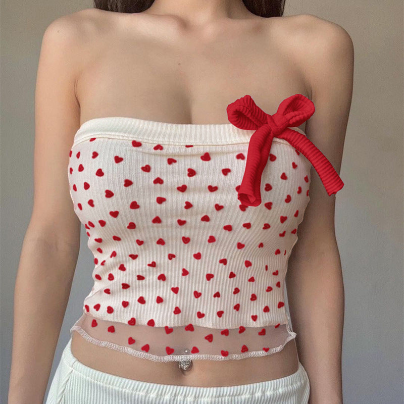 Bow Detail Lace-Up Off-Shoulder Tube Top