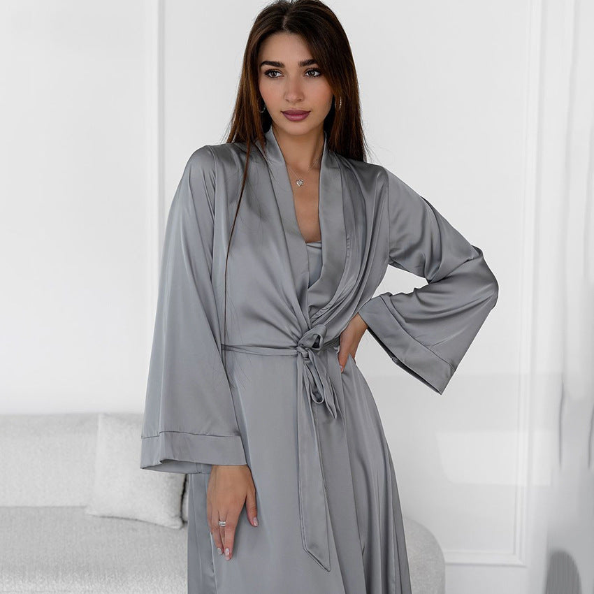 Loose Casual Nightgown Nightdress Two Piece Set Autumn Simple Comfortable High End Home Wear