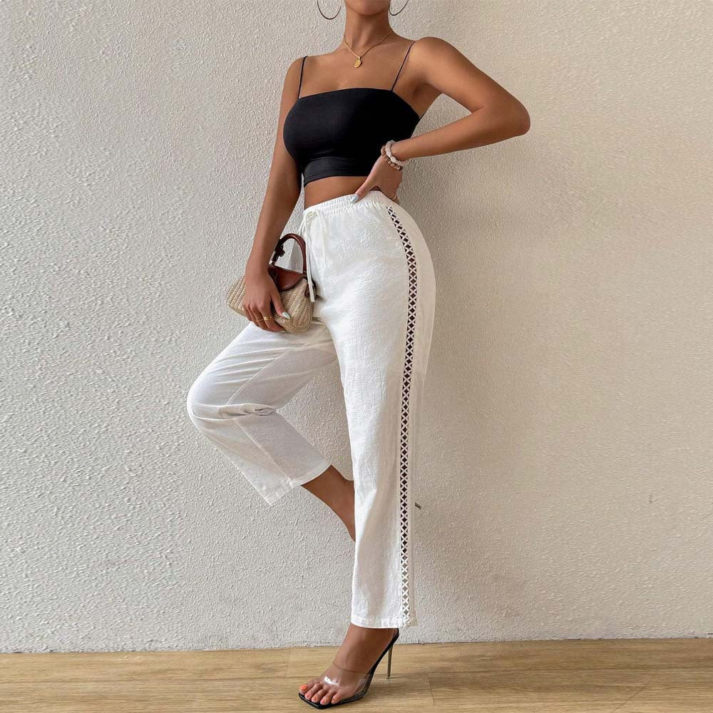 Women's Cutout Drawstring Straight-Leg Pants