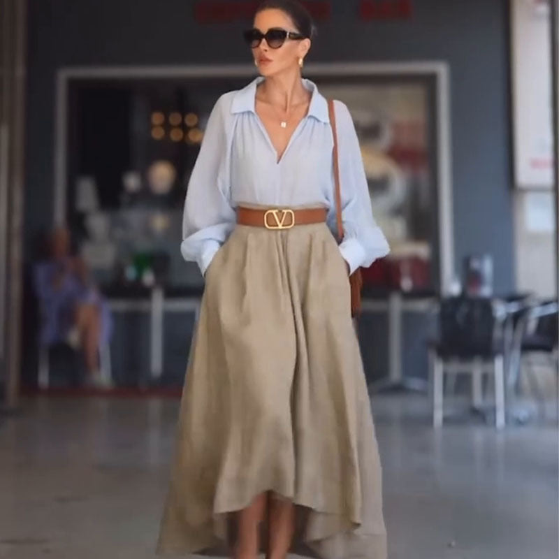 Solid-Color A-Line Skirt