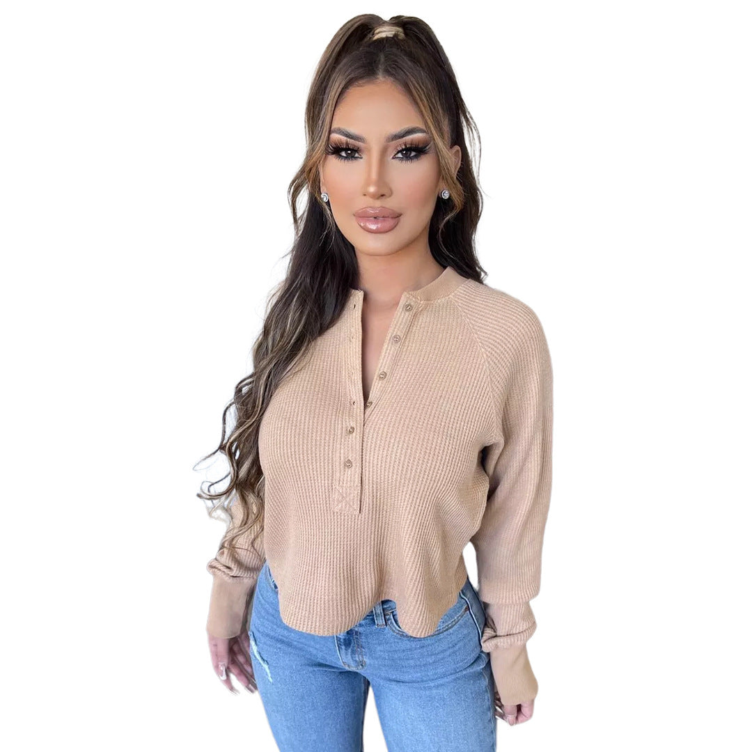 Women's Nightclub Uniforms Waffle Button Thread Baseball Collar Top