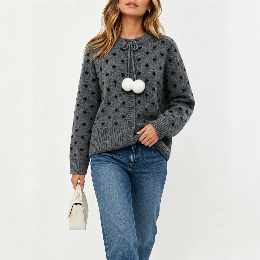 Women's Polka-Dot Jacquard Knit Cardigan