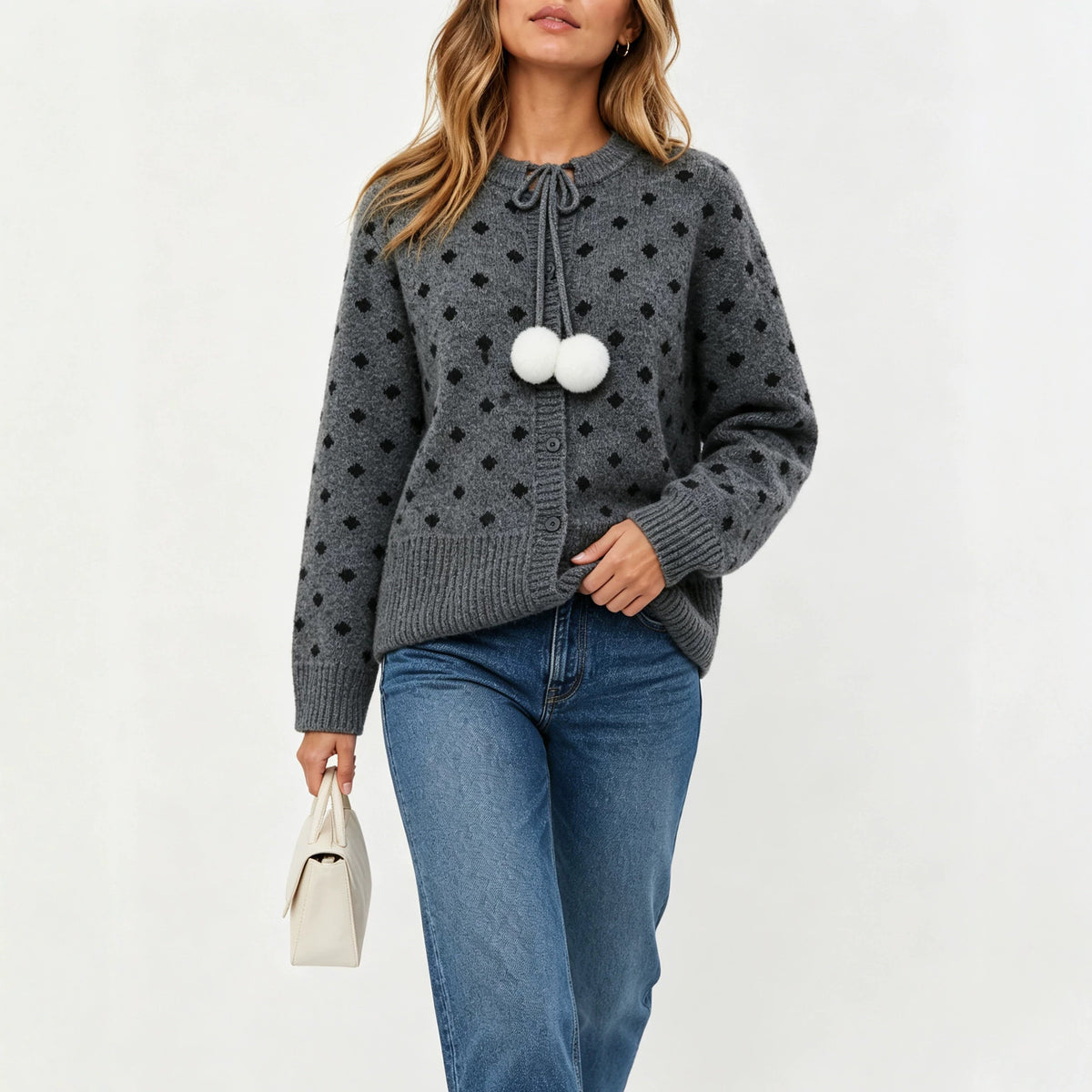 Women's Polka-Dot Jacquard Knit Cardigan