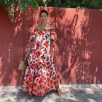 Women's Summer Floral Print Off-Shoulder Puff Sleeve Maxi Dress