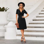 Women's Twisted V-Neck Short-Sleeve A-Line Dress