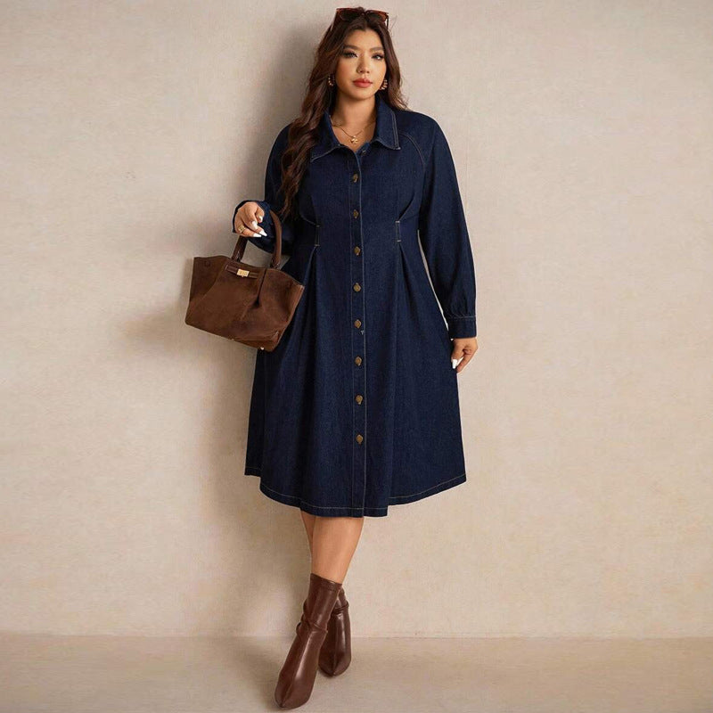 Women's Plus Size Women Clothing Denim Long Sleeve Cardigan Dress