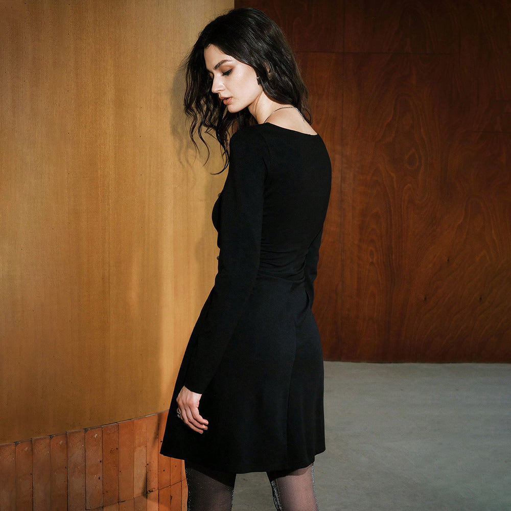 Women's Black Lace-Trim Long-Sleeve Dress