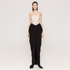 Women's Lace Bead Strapless Dress High Elastic Split Long