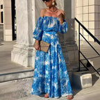 Off-Shoulder Printing High-Waist Elegant Dress