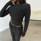 Autumn Comfort Casual Slim Striped Trousers Pant Set