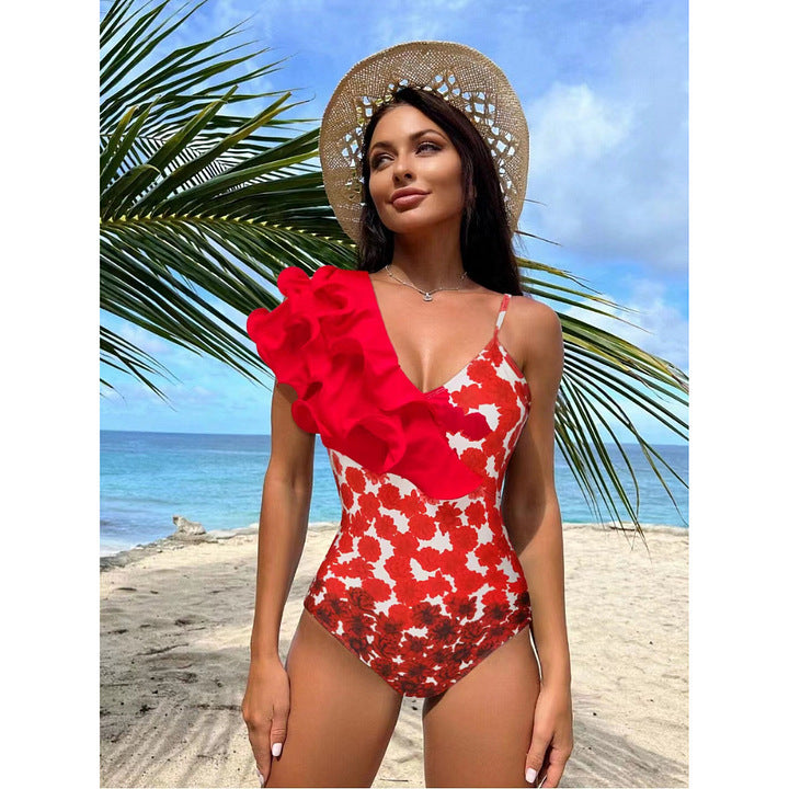 Ruffled Printed One-piece Swimwear