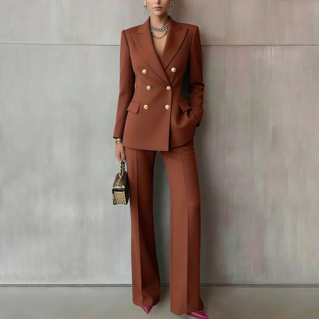 Solid Color Buttons Work Collared Pant Business Set