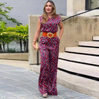 Design Sleeveless Diamond Plaid Slim Fit Wide Legged Pants One Piece