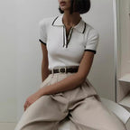 Women's Slim Fit Contrast Polo Knit Top