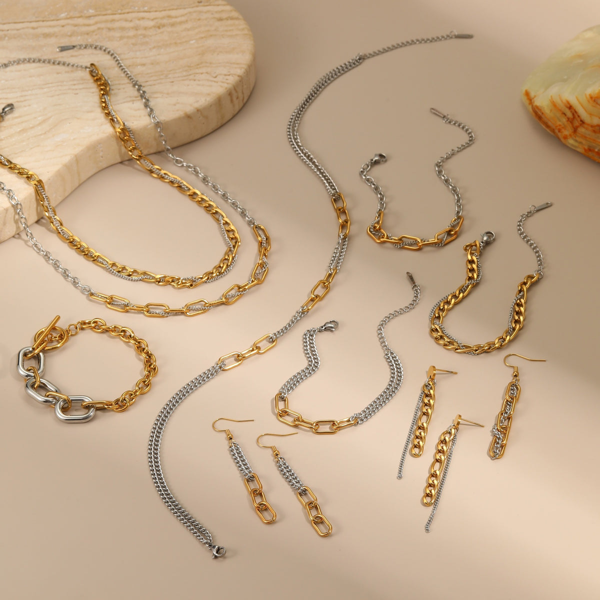Gold Silver Color Matching Chain Earrings