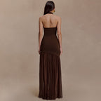 Halter Cutout Asymmetric Bodycon Maxi Dress