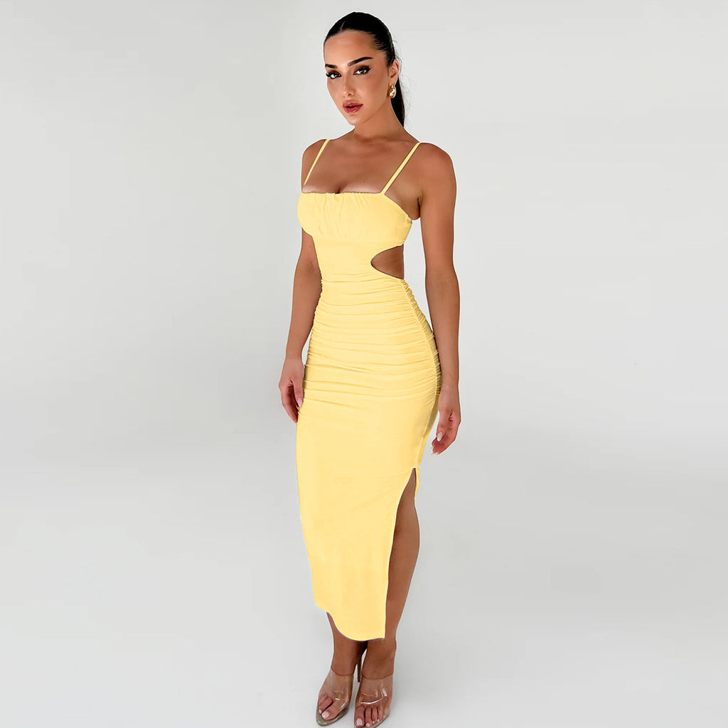 Women's Backless Ruffle Side-Slit Maxi Dress