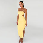Women's Backless Ruffle Side-Slit Maxi Dress