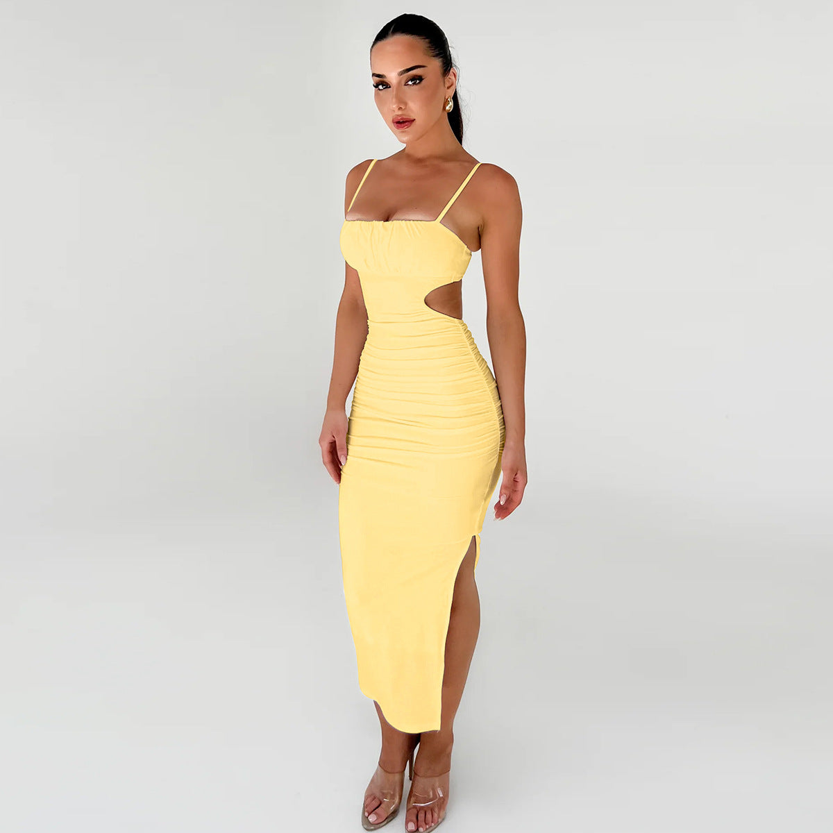 Women's Backless Ruffle Side-Slit Maxi Dress