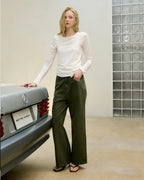 White long-sleeve top with faux camisole overlay for layered look