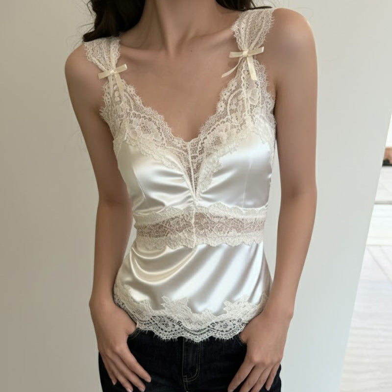 Women's Lace Bow Sleeveless Vest Top