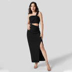 Women's One-Shoulder Cutout Backless Slit Party Midi Dress