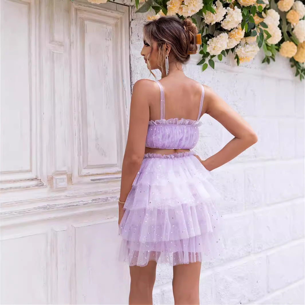 Mesh Tube-Top Skirt Set