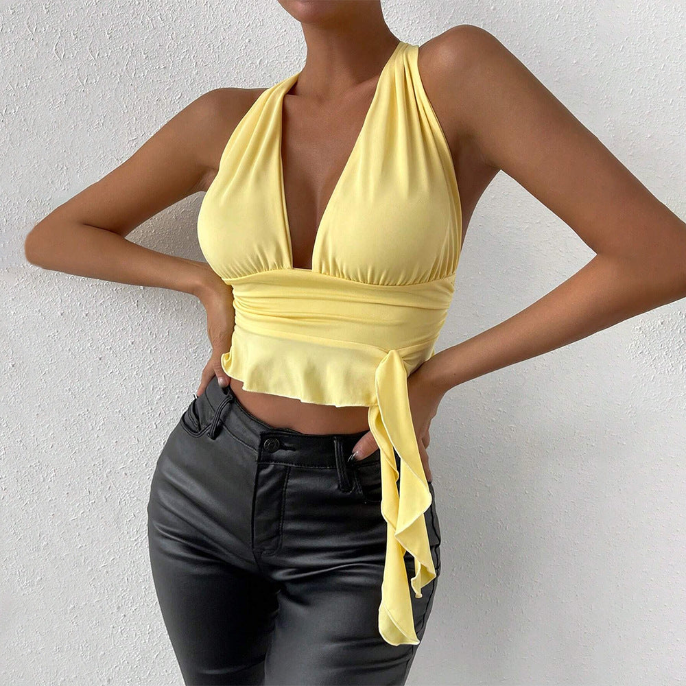 Women’s Deep-V Halter Crop Top