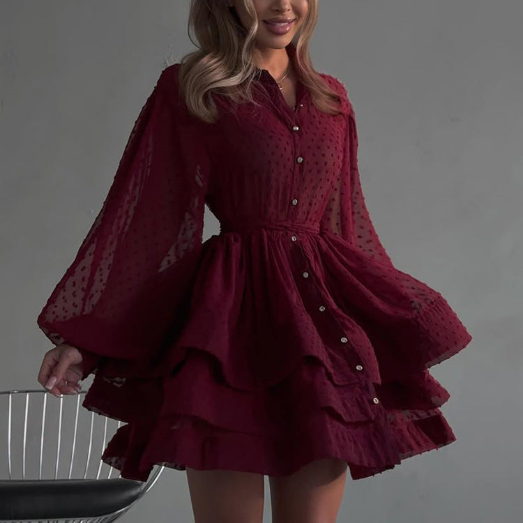 Belted Collared Long-Sleeve Shirt Dress