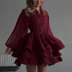 Belted Collared Long-Sleeve Shirt Dress
