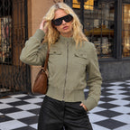 Women's Multi-Pocket Stand Collar Utility Jacket