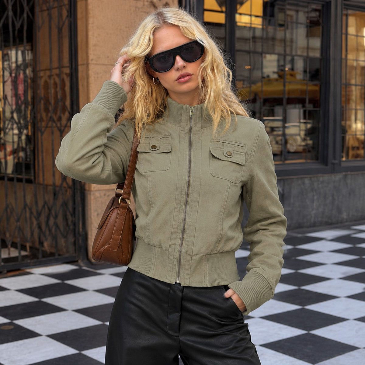 Women's Multi-Pocket Stand Collar Utility Jacket